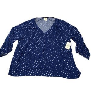 St. John’s Bay Blue Dot V-Neck Rayon Blouse Women’s Size XL NWT $44